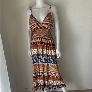 Bobbie Brooks Blue and Orange Midi Dress